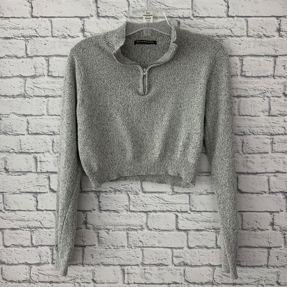 Grey Quarter Zip Cropped Sweater